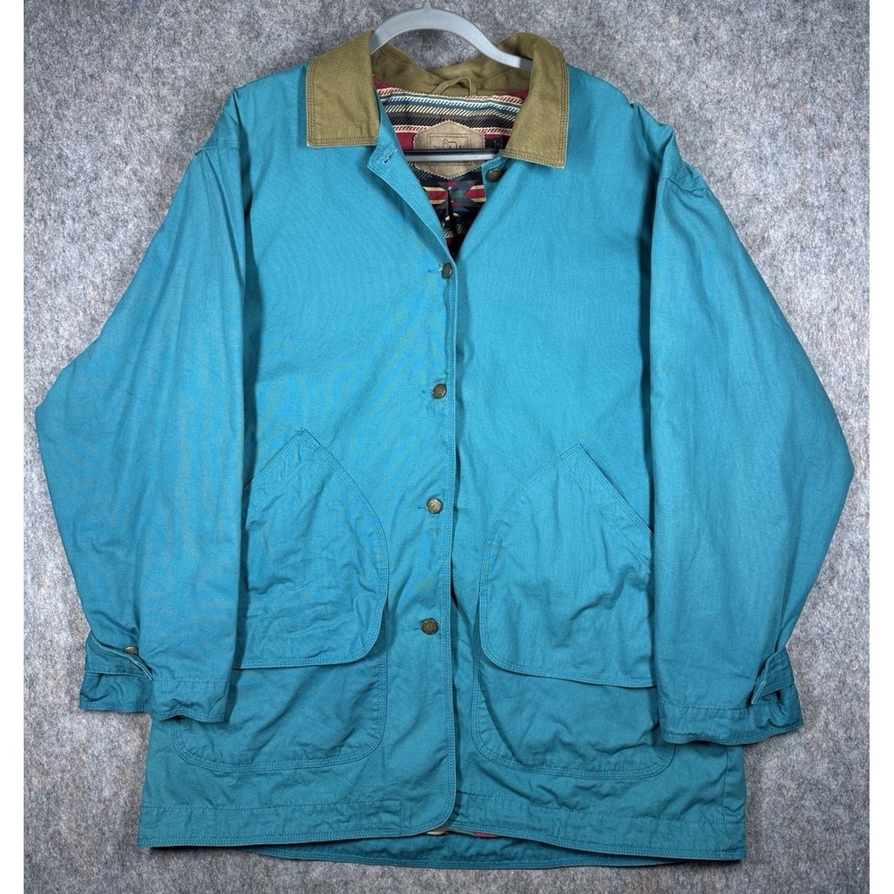 Vintage Woolrich‎ Mediterranean Jacket Women's XL Teal Aztec Lined Cotton Coat